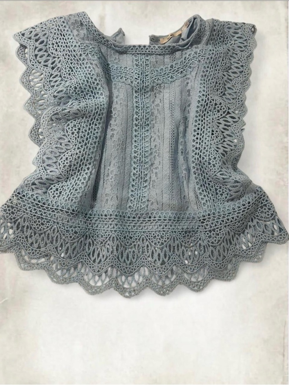 Mi Ami Light Blue Crochet Lace Detail Top